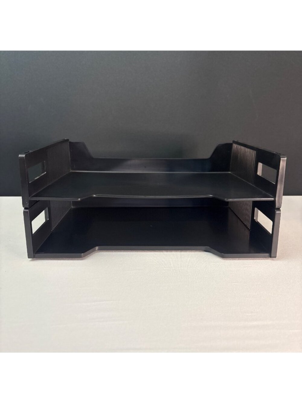 2 Stackable Black Plastic Letter Tray Organizer For Desk Or Office Supplies - Picture 4 of 7